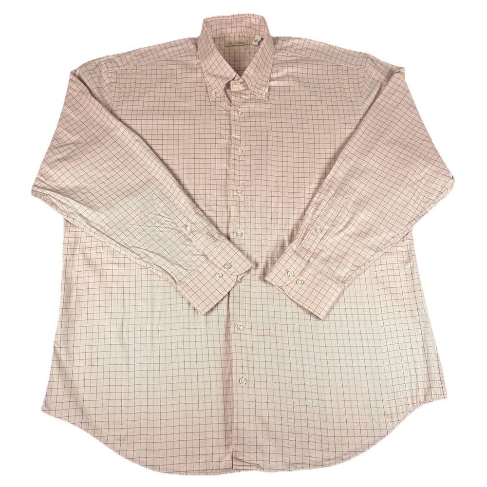 Peter Millar Shirt Mens XL Pink Check Twill Long Sleeve Button Down Pocket
